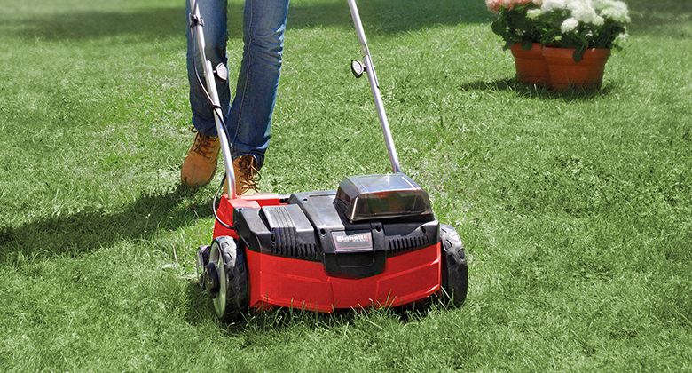 garden is scarified with battery scarifier