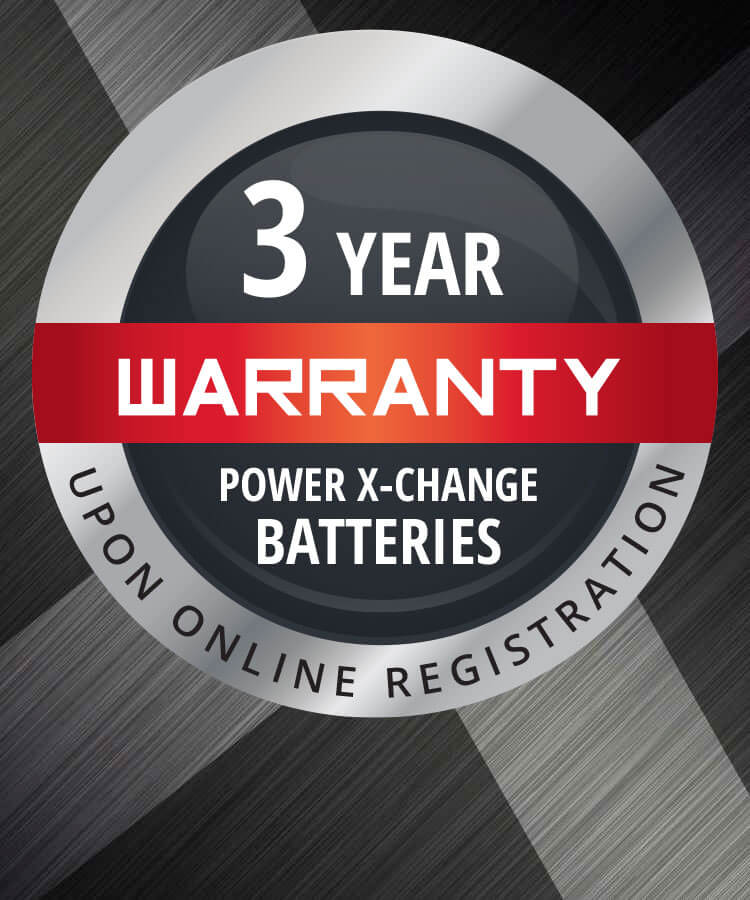 3 years warranty Power x Change batteries